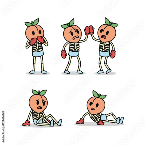 Cartoon tomato characters boxing and getting knocked out with angry expressions