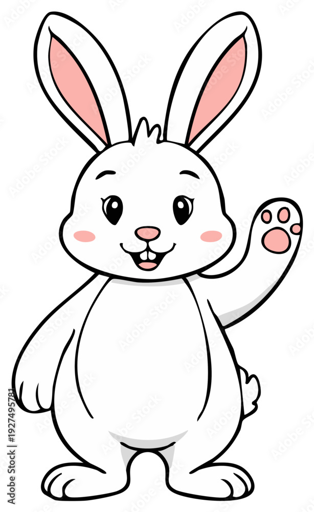 Obraz premium White Easter Bunny Waving Cartoon Character Illustration