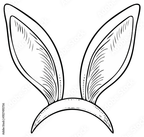 Hand-drawn sketch of a white headband with long floppy bunny ears