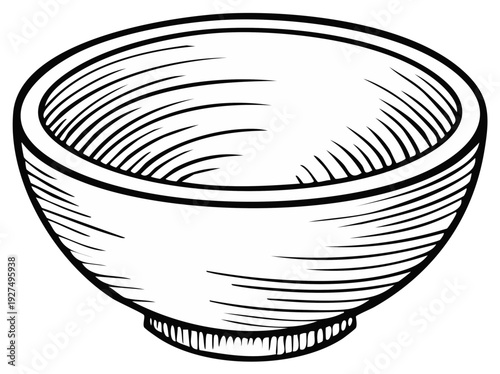 Empty Bowl Illustration Sketch Style Black and White Image