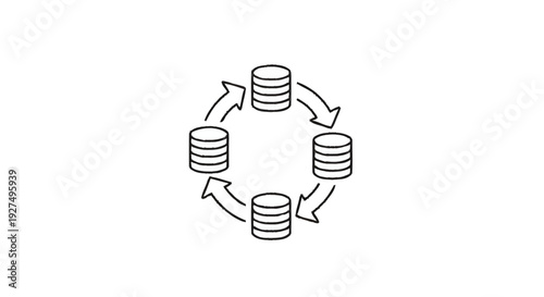 Circular flow diagram representing data synchronization and database replication.