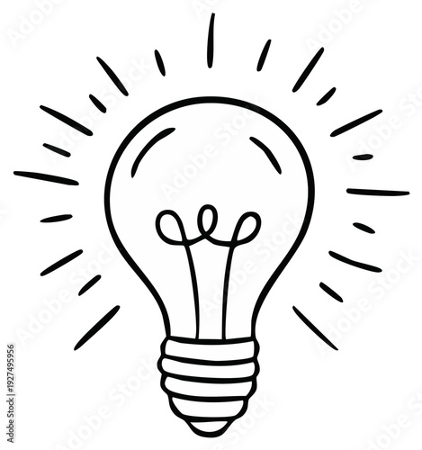 Drawn light bulb with radiating lines symbolizing an idea or innovation