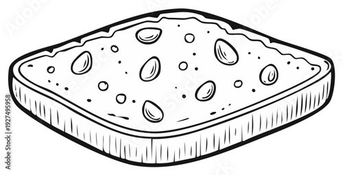 Hand drawn illustration of a slice of bread topped with nuts and seeds perfect for baking or breakfast themes