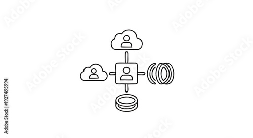 Cloud Computing Network Diagram with People and Data Storage.