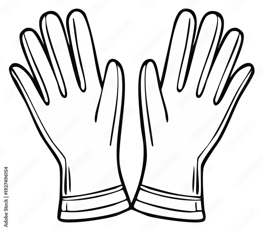 Obraz premium Black and White Outline Illustration of a Pair of Medical Gloves