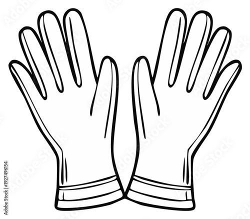 Black and White Outline Illustration of a Pair of Medical Gloves