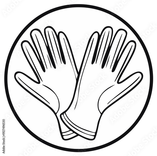 Illustration of protective gloves inside a circular frame