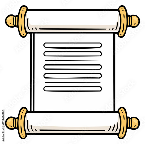 Cartoon scroll with text, ancient document, parchment, paper roll isolated