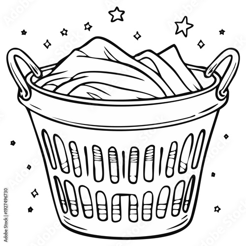 Clean Laundry Basket Full of Clothes with Sparkles and Stars Illustration