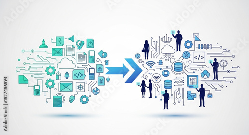 Digital Transformation Concept with Human Silhouettes.