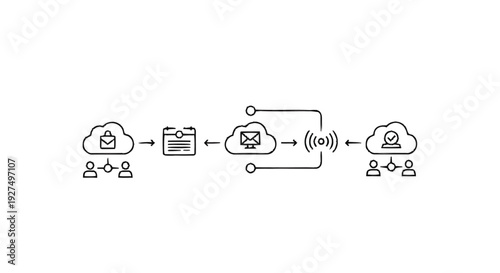 Cloud computing network security and data transfer illustration.