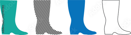 Vector Boots Icons: Teal, Hatch, Blue, Outline Styles Illustration