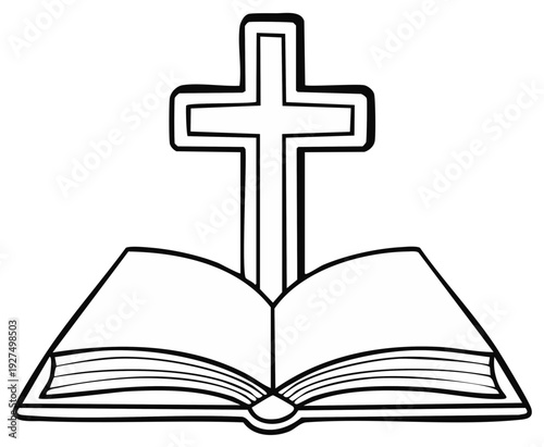 Christian Cross and Open Bible Symbol Religious Faith and Spirituality Concept