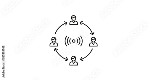 Circular Network of People Connected by Wireless Signals.