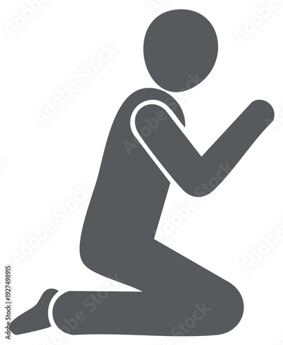 Silhouette person kneeling with raised arms, concept for prayer and spirituality
