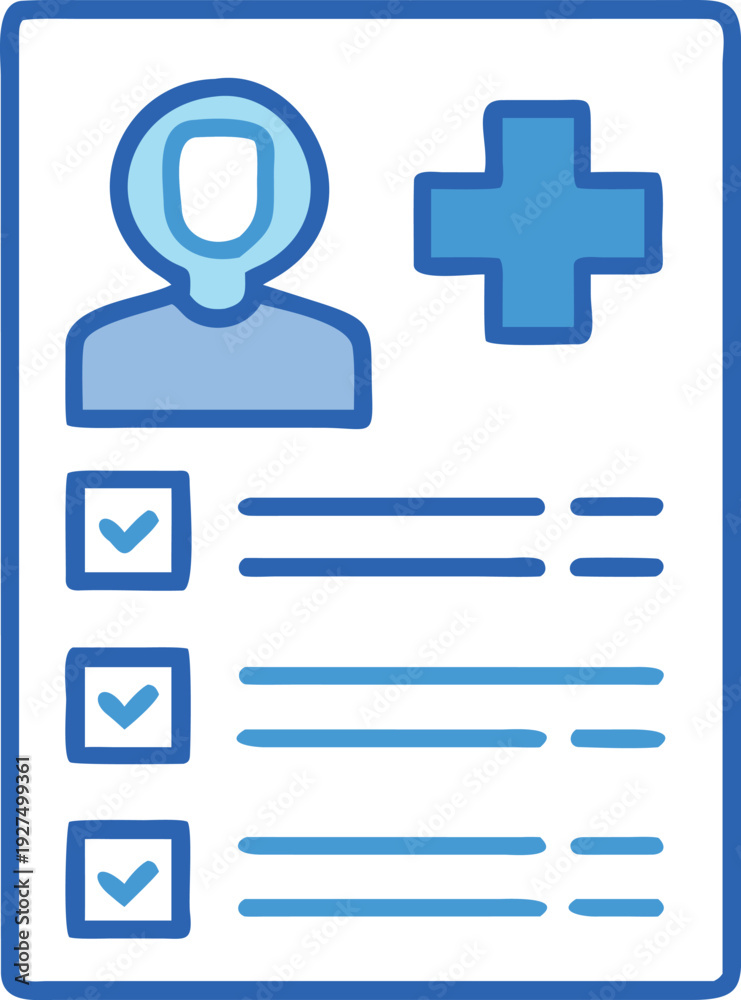 Obraz premium Medical Patient Record Form with Checklist and Cross Icon Healthcare Document Illustration