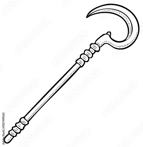 Stylized Line Art of a Crescent-Shaped Wooden Crooked Staff