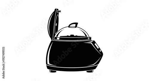 Black illustration of a toaster with lid open on white background kitchen appliance