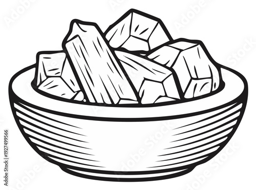 Bowl of crystals vector illustration, minerals graphic design