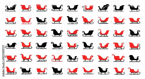 Collection of red and black baby stroller icons arranged in grid pattern on white background symbolizing parenting and childcare services