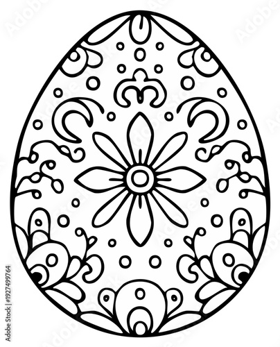 Intricate patterned Easter egg outline drawing for holiday coloring book page