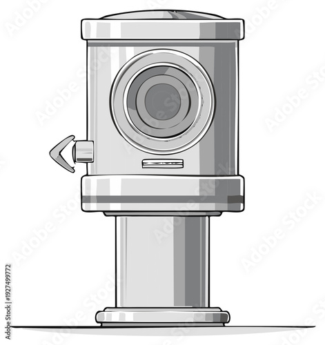 Vintage Fire Hydrant with Silver Metal Exterior and Lens Illustration