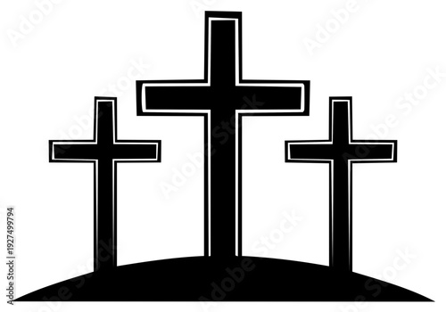 Three Crosses Silhouette on Hilltop Christian Symbol of Faith and Redemption