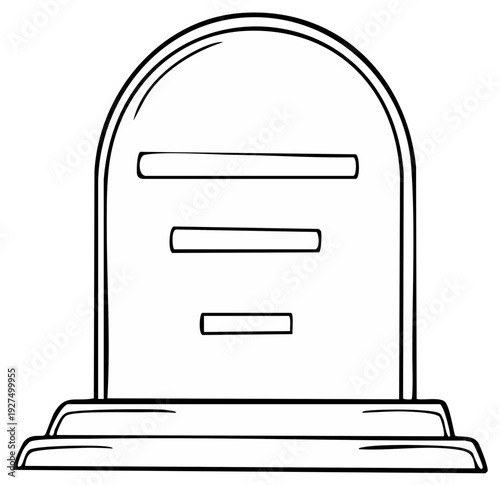Hand drawn doodle style outline of a blank gravestone or tombstone with inscription lines