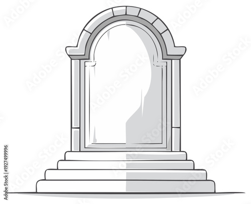 Arched stone portal with steps for fantasy or architectural design projects simple vector illustration