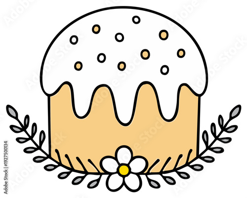 Traditional Easter cake decorated with icing sprinkles and floral elements illustration