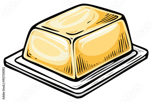 Yellow Butter Block on a White Dish
