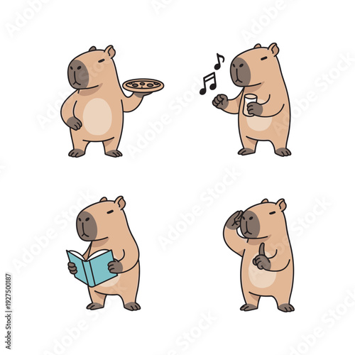 Quokka enjoying music and reading in various activities with copy space