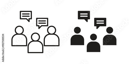 Group discussion icon in black solid style. linear symbol.