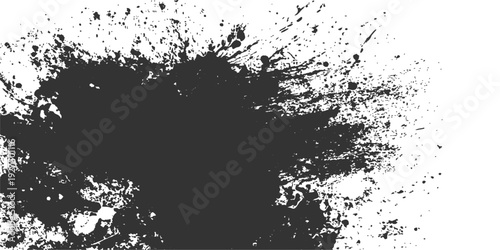 Abstract grunge background featuring a black ink splat and paint spray texture with a dirty floral silhouette design and a splatter border frame on a white vector wallpaper illustration