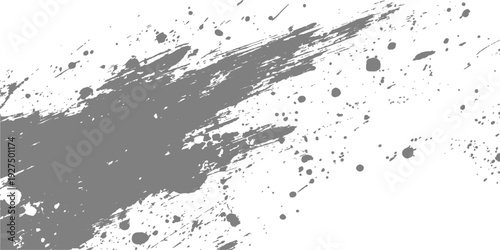 A dark grunge design featuring a black ink splat pattern with liquid paint splashes and vector droplets on a textured stain background