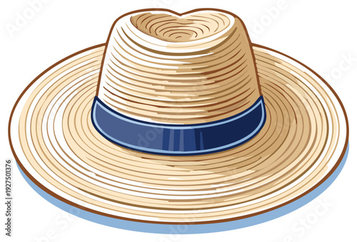 Classic Woven Straw Hat with Blue Band for Summer Fashion and Travel Illustration