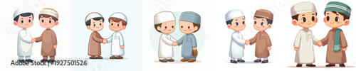 vector of Muslim brothers little boyl shaking hands on Eid al-Fitr