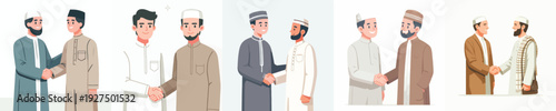 vector of Muslim brothers men shaking hands on Eid al-Fitr