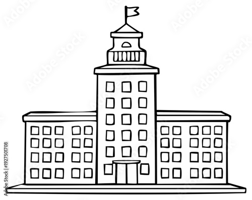 Classic School Building Illustration with Tower and Flag