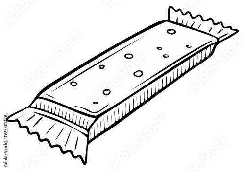 Drawn illustration of a wrapped candy bar, isolated and outlined