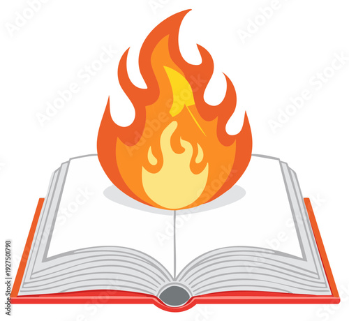 Open book with red cover and flame rising up from pages suggesting passion and knowledge