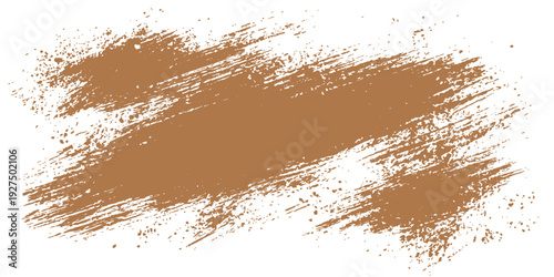 Abstract grunge background featuring a vector illustration of brown cocoa powder brush strokes and a black soil texture pile isolated on white
