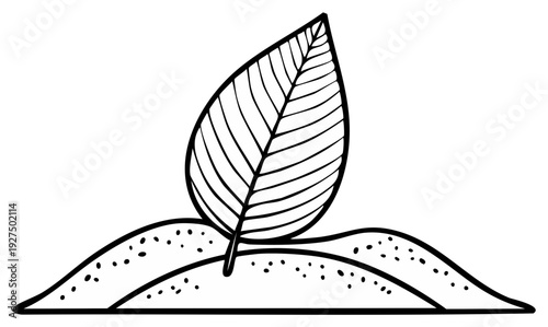 Single Leaf Sprouting in Soil Simple Black and White Illustration for Eco Concepts or Nature Designs