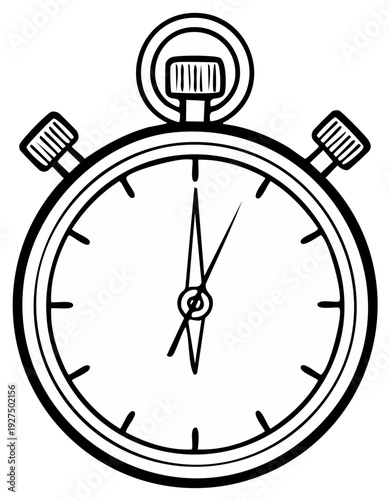 Illustration of a stopwatch, measuring time, in black and white