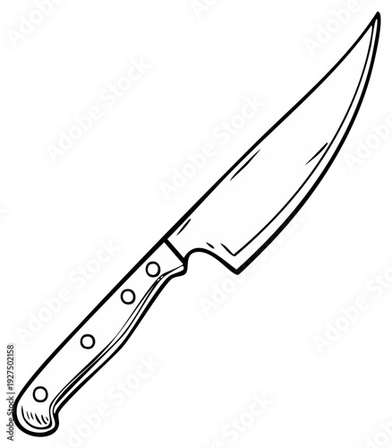 Outline Drawing of a Sharp Chef's Knife with a Handle