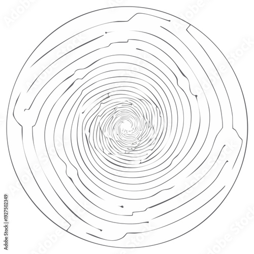 Abstract circular vortex with swirling, radiating lines in a hypnotic monochrome design