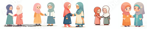 vector of Muslim brothers little girl shaking hands on Eid al-Fitr