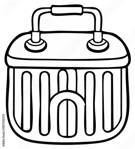 Simple Line Drawing of a Classic Wicker Picnic Basket with Handle