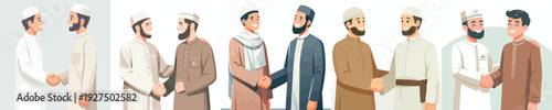 vector of Muslim brothers men shaking hands on Eid al-Fitr