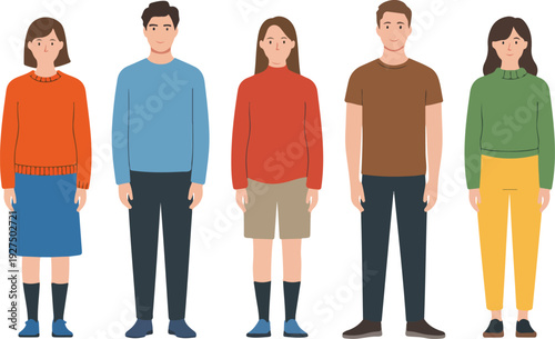 Trendy Young Adults Vector Set  Casual Autumn Fashion Flat Illustration